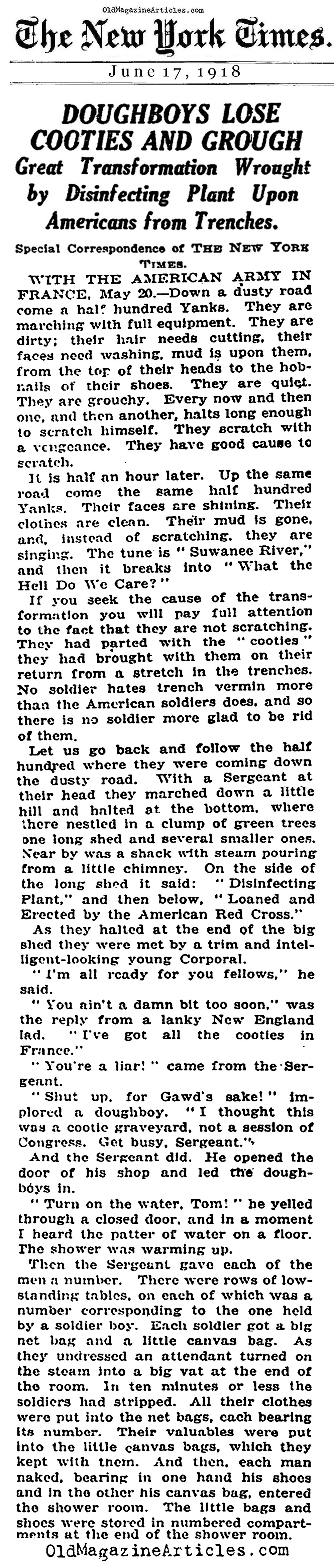 The Battle of the Cooties (NY Times, 1918)